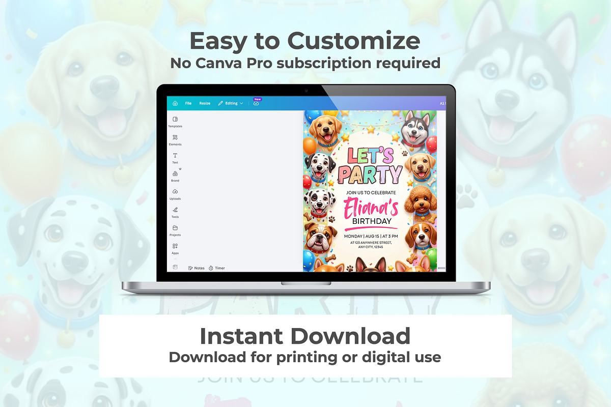 Dog Birthday Invitation Template, an Invitation Template by M9 Design (Photo 3 of 4)