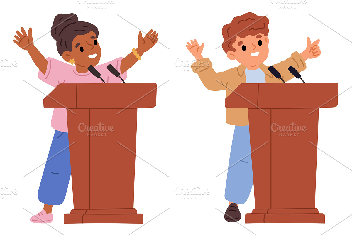 Boy and girl standing behind wooden, a Person Illustration by Vectorbuum