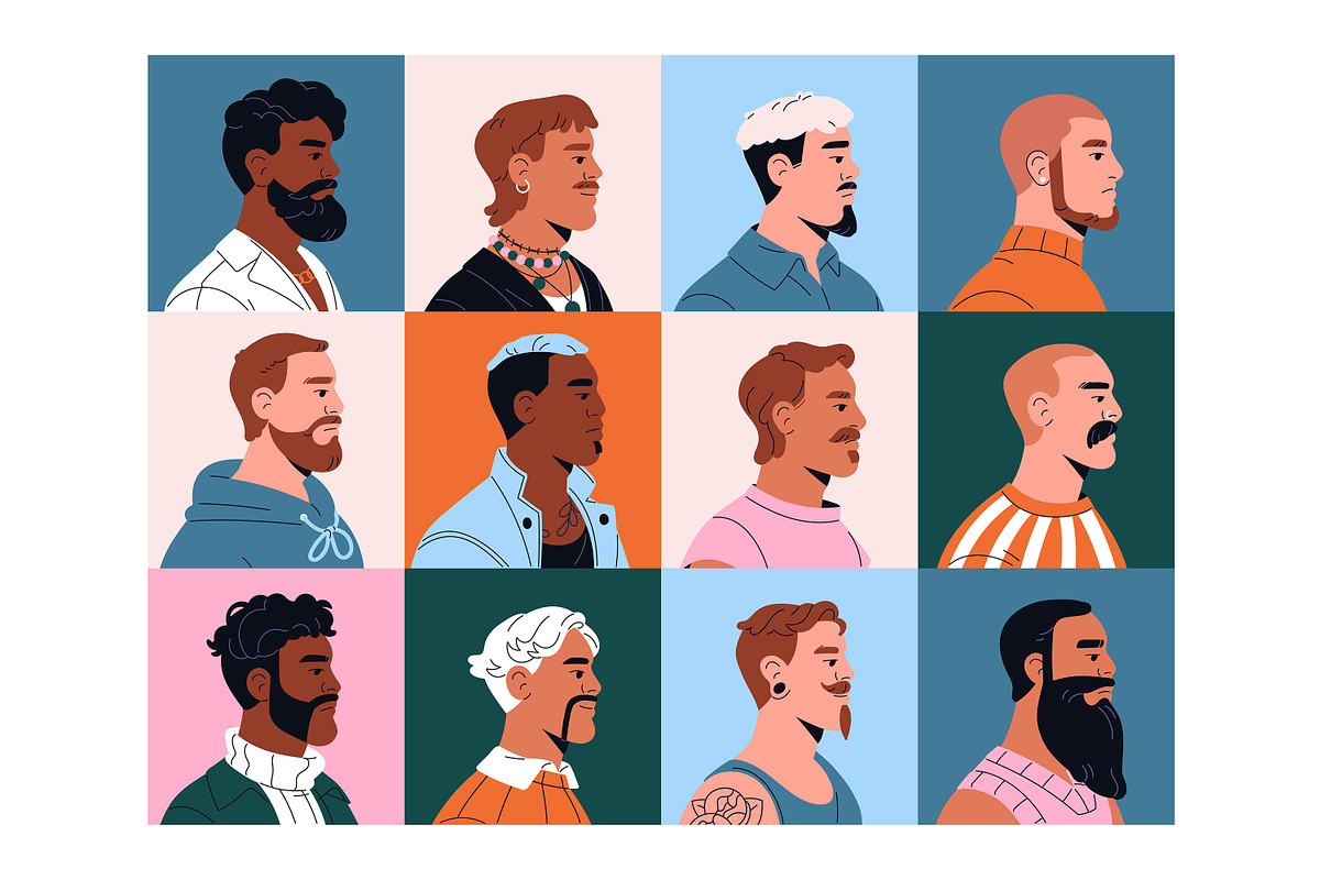 Modern bearded men avatars set, a Person Illustration by PaperTrident (Photo 1 of 2)