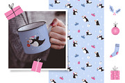Christmas Puffins Clipart & Patterns, an Animal Illustration by danceyourlife (Thumbnail 3 of 7)