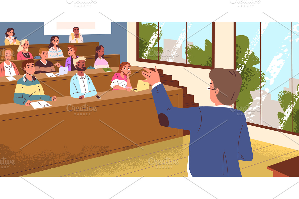 Students lecture auditorium. Teacher, an Education Illustration by Stock-Smart-Start