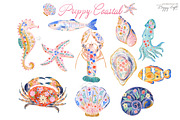 Preppy Coastal Watercolor Clipart, a Decorative Illustration by TheHappyGiftArt (Thumbnail 3 of 10)