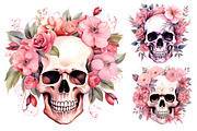 Watercolor Pink Skull Clipart Bundle, an Object Illustration by Creative Arslan (Thumbnail 3 of 9)