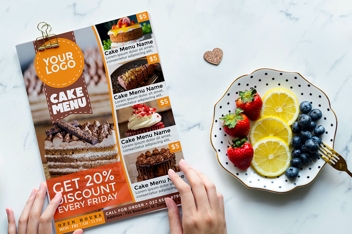 Cake flyer menu template, a Flyer Template by imadeDesign (Photo 2 of 3)