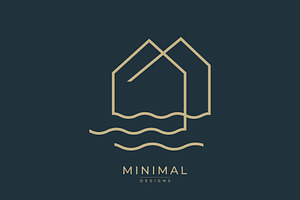 wave with a house, island house logo