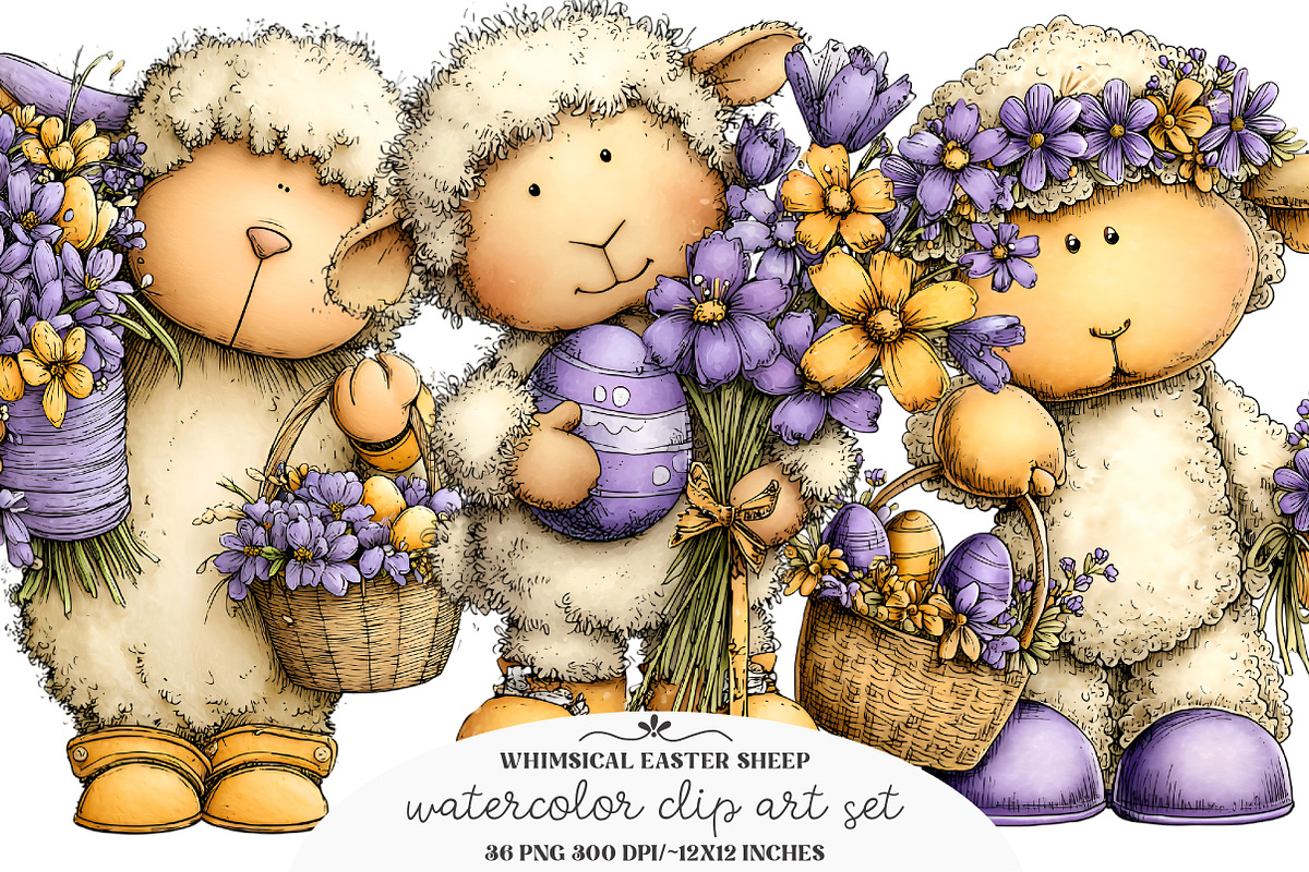Whimsical Easter Sheep Clipart, an Illustration by GatewayDesign (Photo 1 of 6)