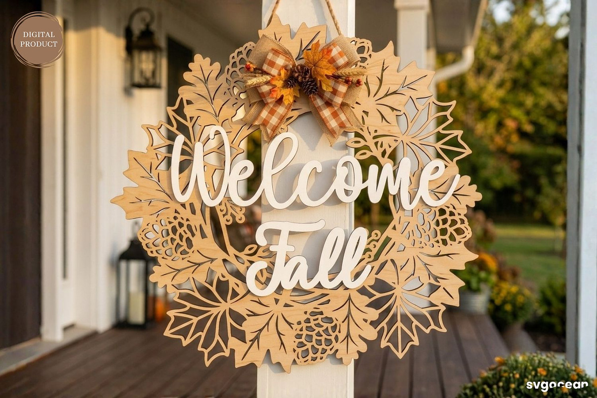 Welcome Fall Door Sign SVG Bundle, a Decorative Illustration by svgocean (Photo 9 of 11)