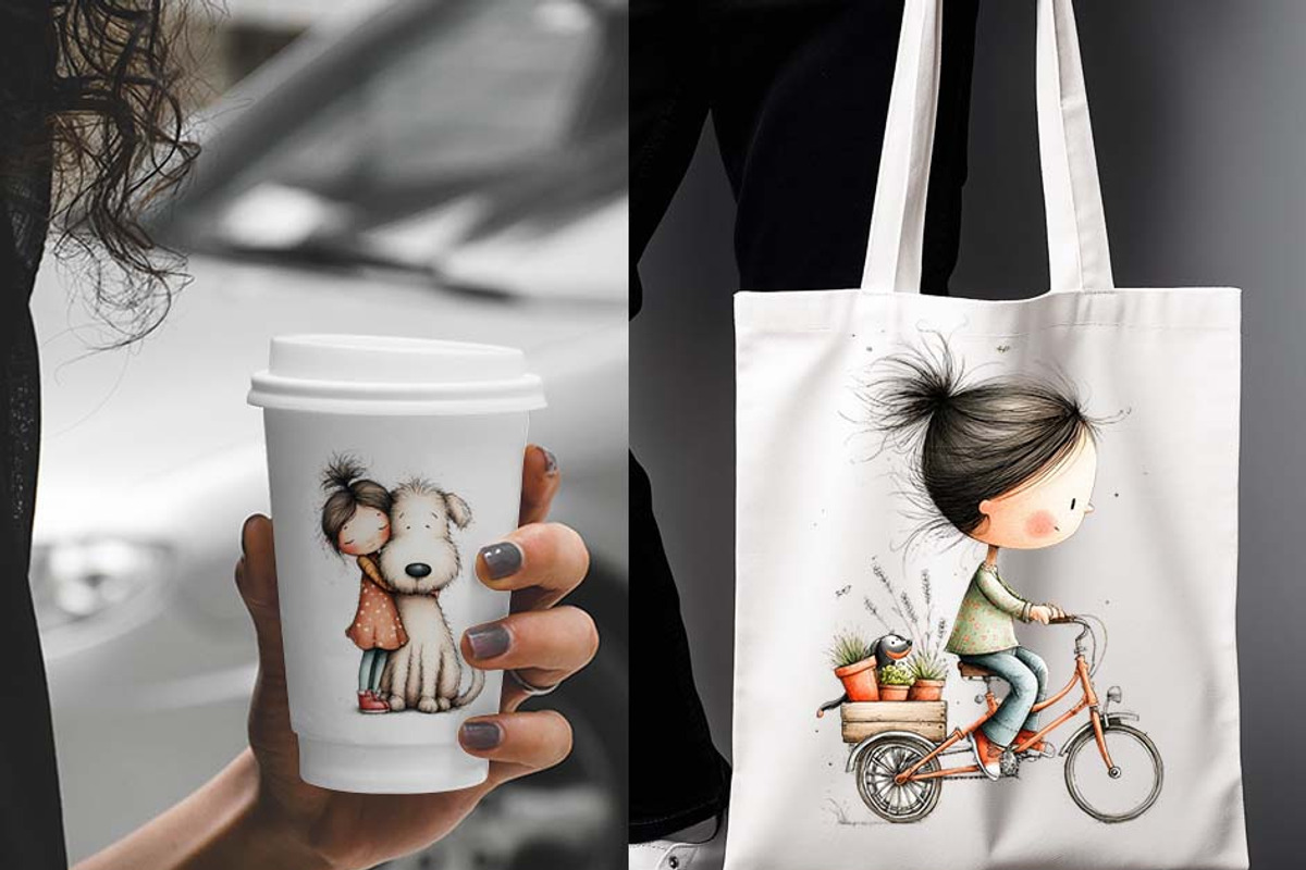 Whimsical Girl & Dog Love Clipart, a Graphic by one-touch (Photo 2 of 16)