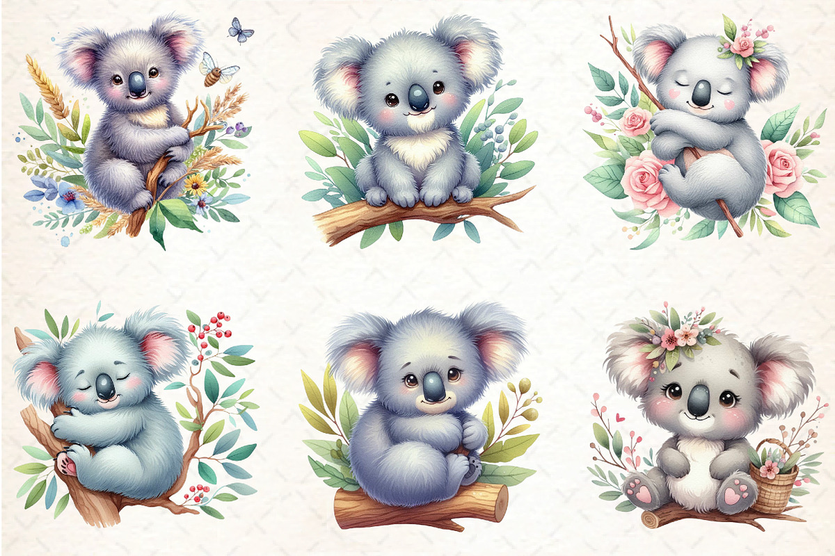 Cute Watercolor Koala Clipart, an Illustration by DreamCafeArt (Photo 3 of 7)
