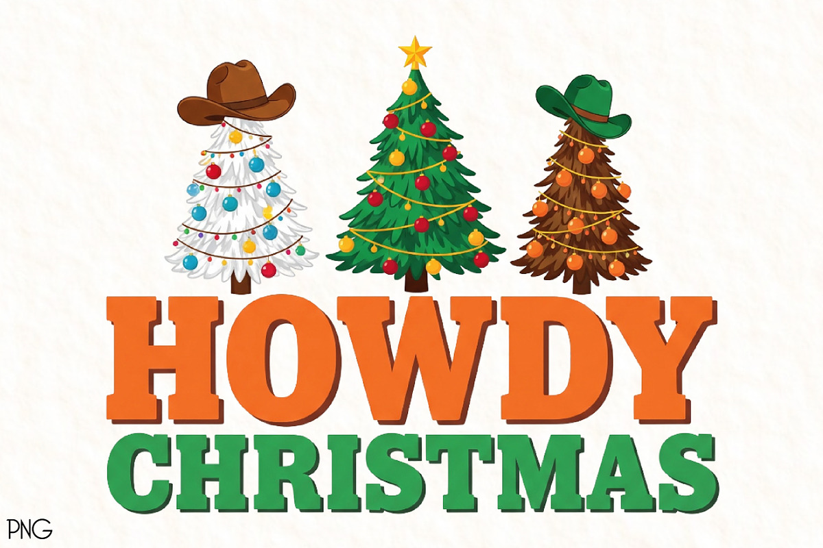 Howdy Christmas Tree Sublimation PNG, an Illustration by Black Bird Studio