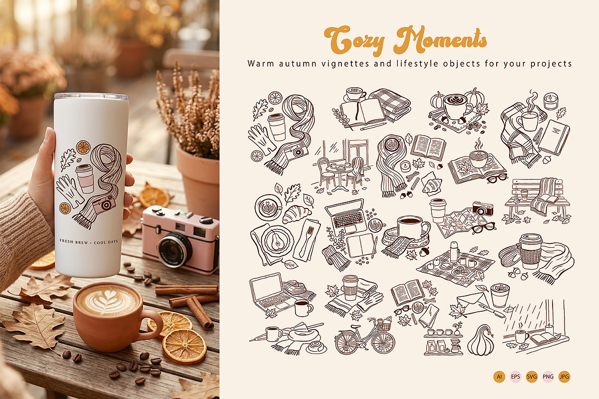 Retro Autumn Coffee Clipart Vector, a Seasonal Illustration by SunnJaneArt (Photo 15 of 19)