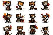 Birthday Cat Whimsical Clipart, an Animal Illustration by Designking (Thumbnail 2 of 5)