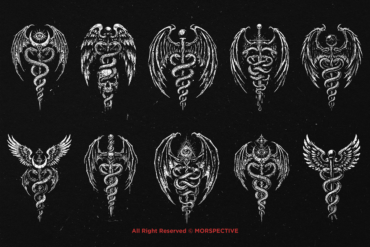10 Bundle Dark Art Caduceus Snakes, an Illustration by Morspective (Photo 6 of 7)