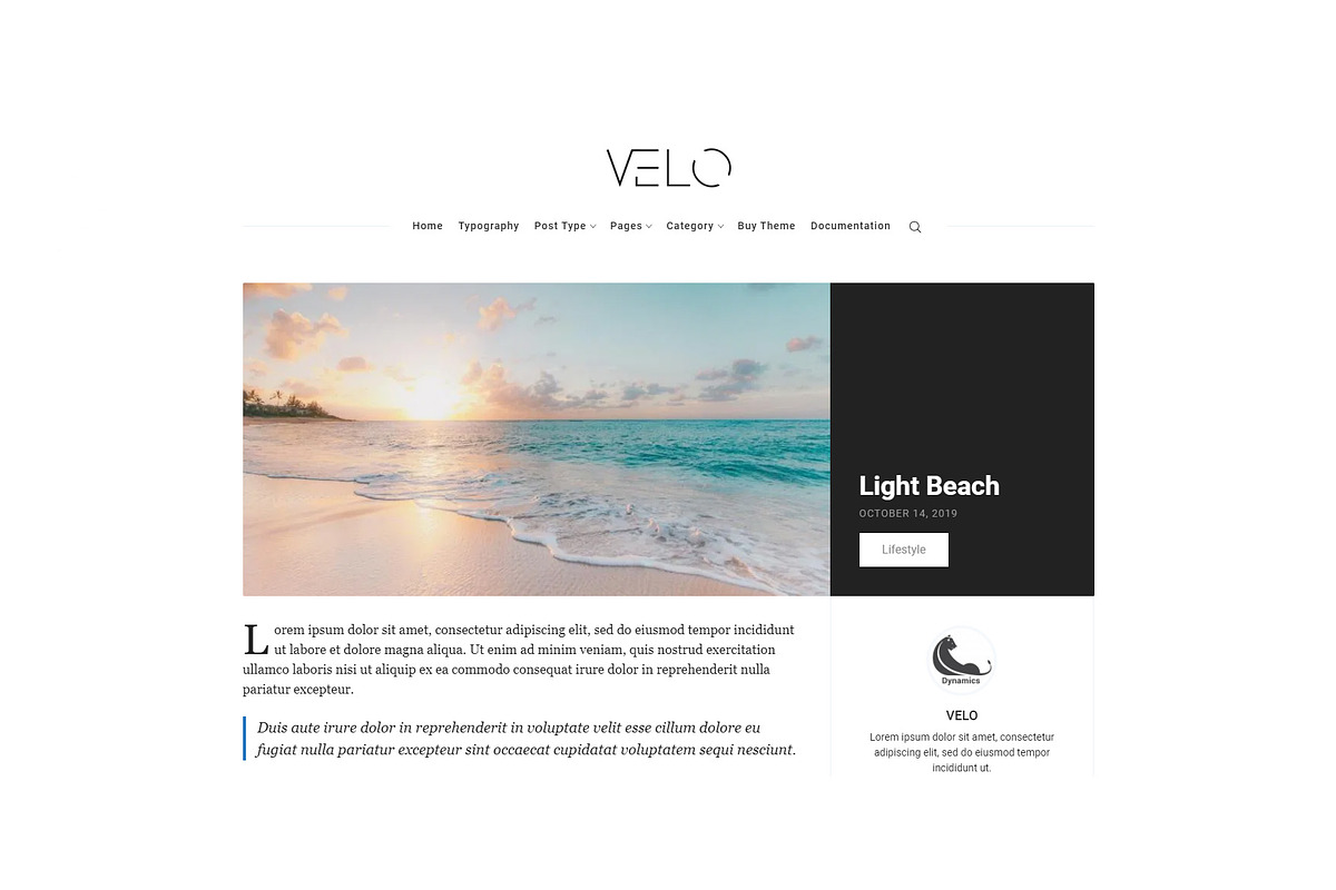 Velo - Minimal Blog WordPress Theme, a WordPress Template by Excellent Dynamics (Photo 2 of 3)