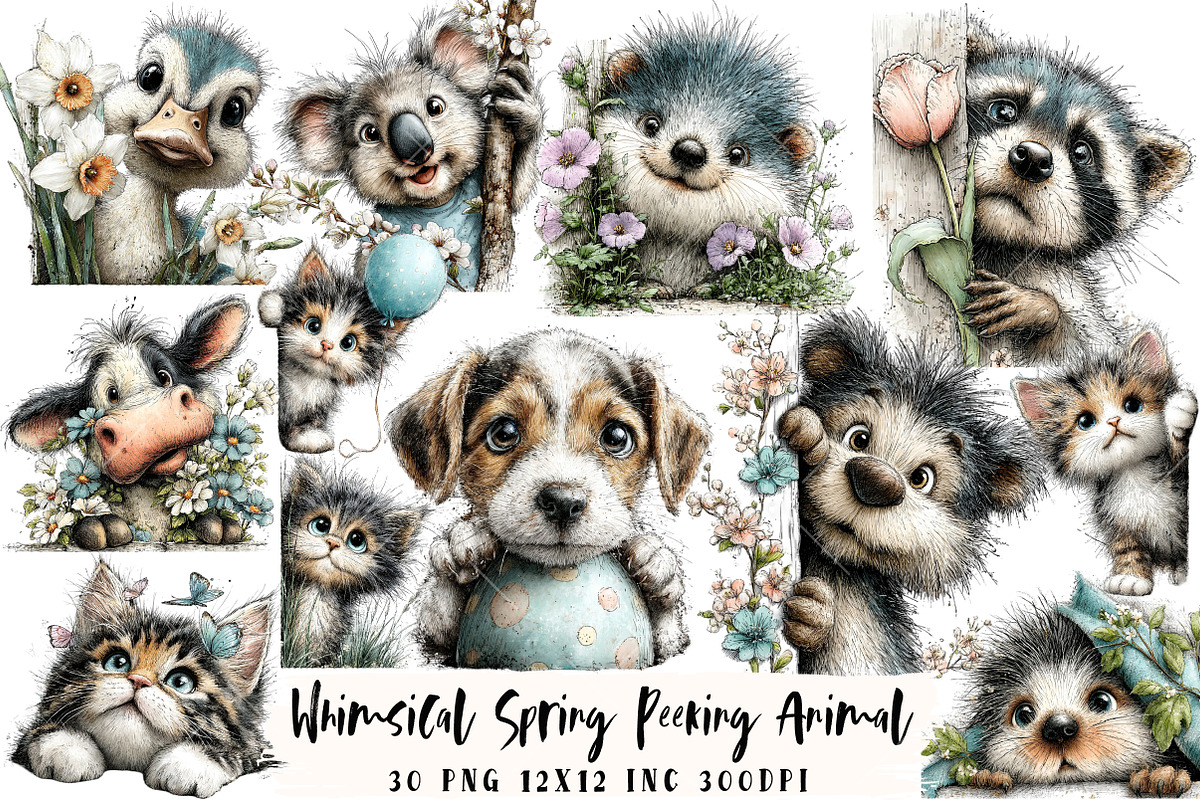 Spring Peeking Animal Clipart, an Illustration by OK Design (Photo 1 of 6)
