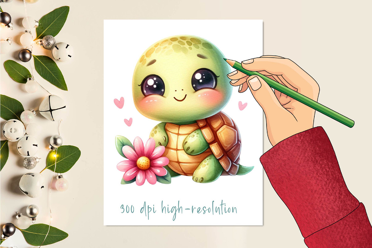 Watercolor turtle with a flower, a Work Illustration by CreationArt (Photo 2 of 6)