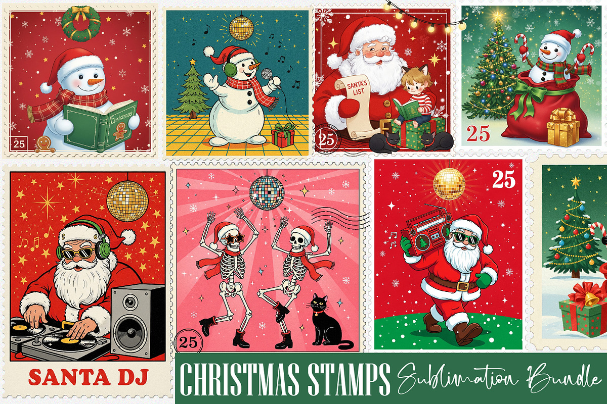 Christmas Stamps Sublimation Bundle, an Illustration by SinaCreation (Photo 1 of 6)