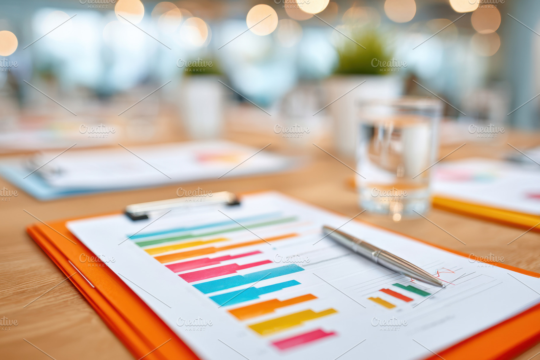 Colorful bar charts on a clipboard in a modern office, a Business Photo by AlyaAnd