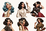 Rockabilly Pin Up Girl Clipart, a Person Illustration by BusyDaydesign (Thumbnail 2 of 9)