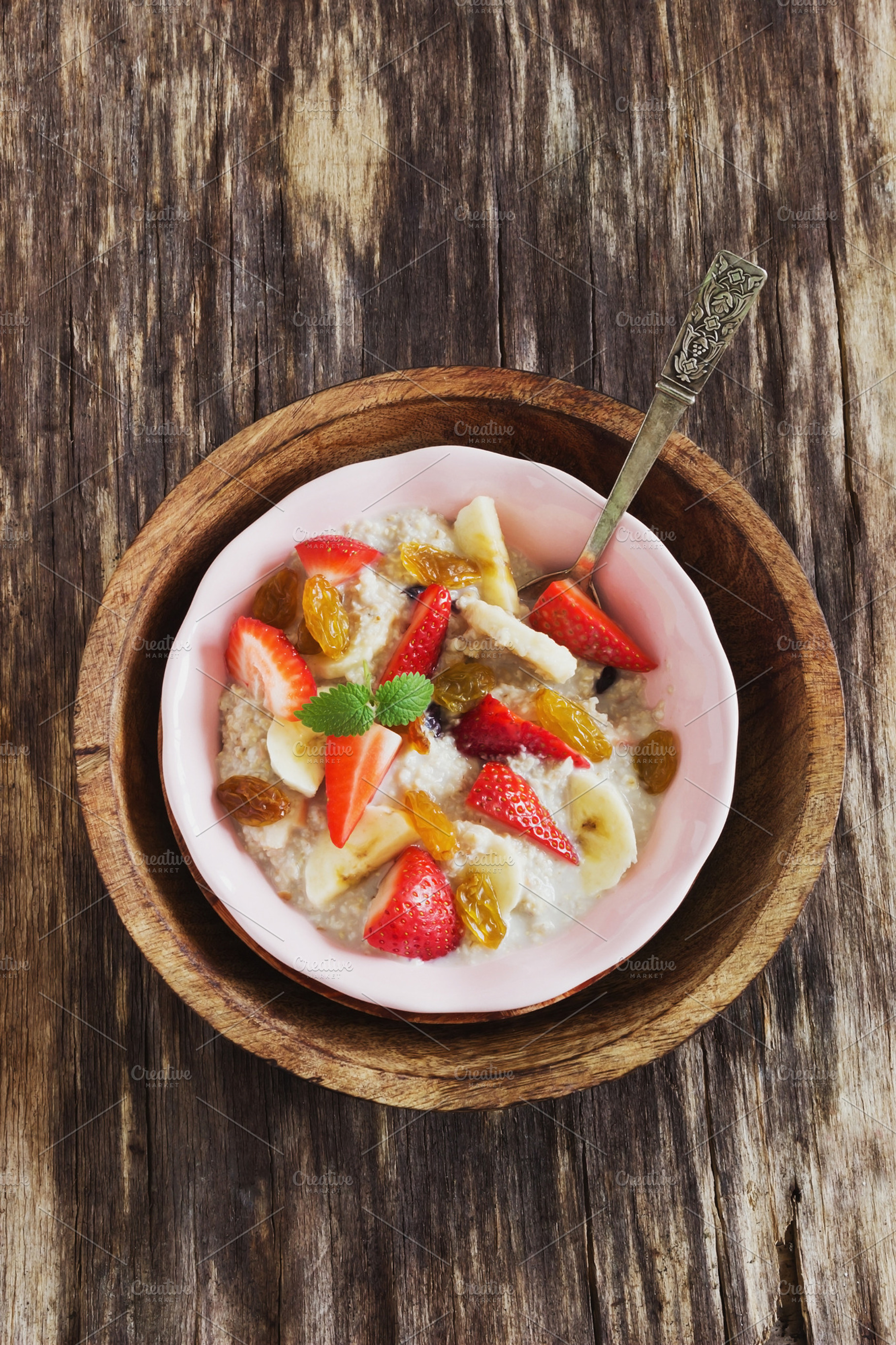 Oatmeal and fresh fruit stock photo containing oat and healthy, a Food & Drink Photo by Sweet Cherry Jam
