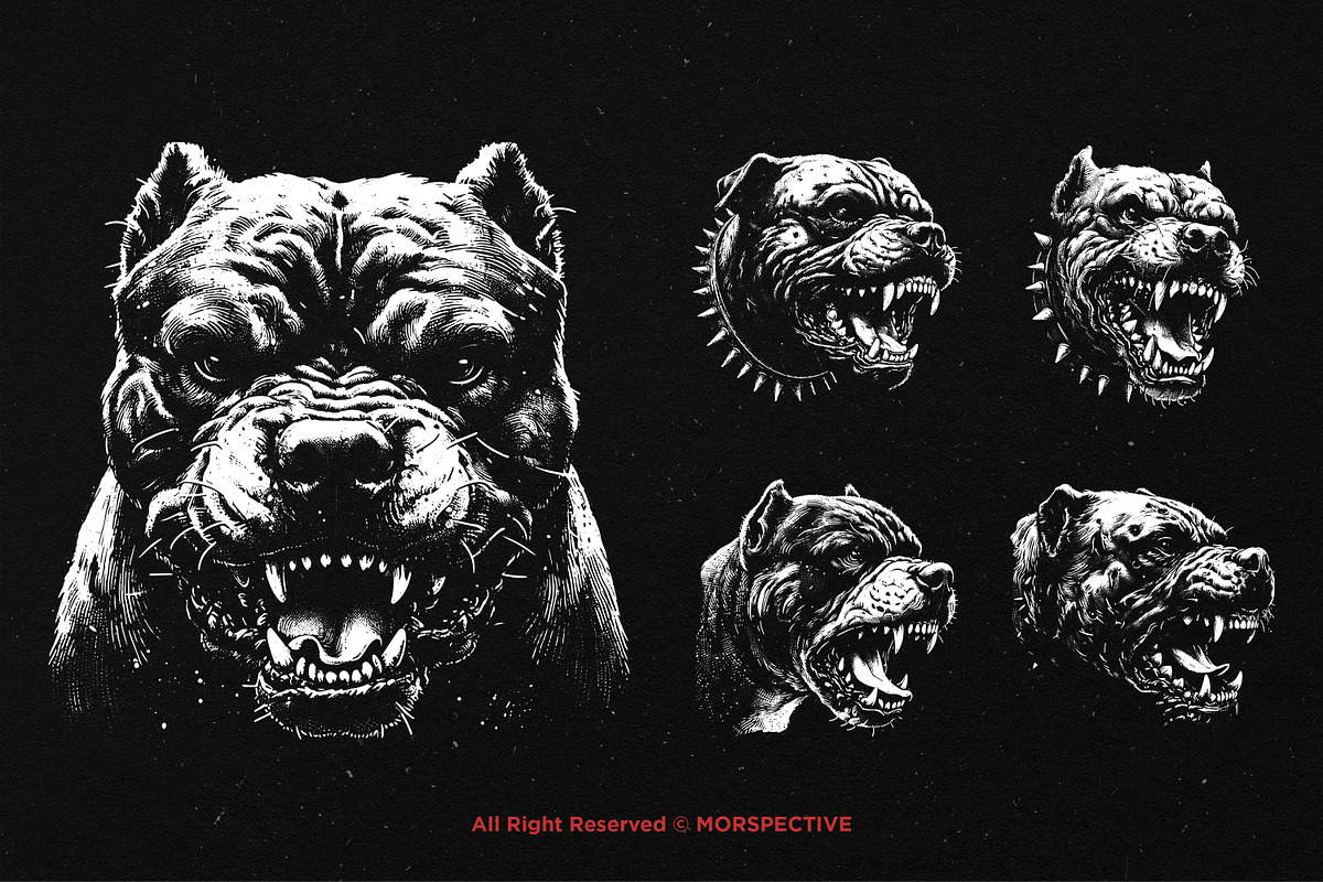 10 Bundle Dark Art Pitbull Dog Beast, an Illustration by Morspective (Photo 3 of 7)