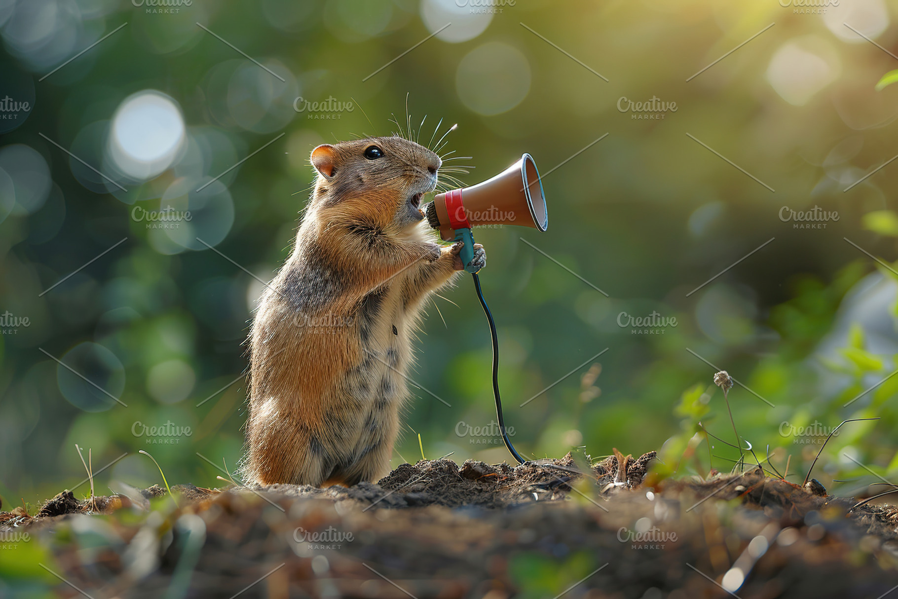 Gopher screams in loudspeaker on green background, an Animal Photo by AlyaAnd