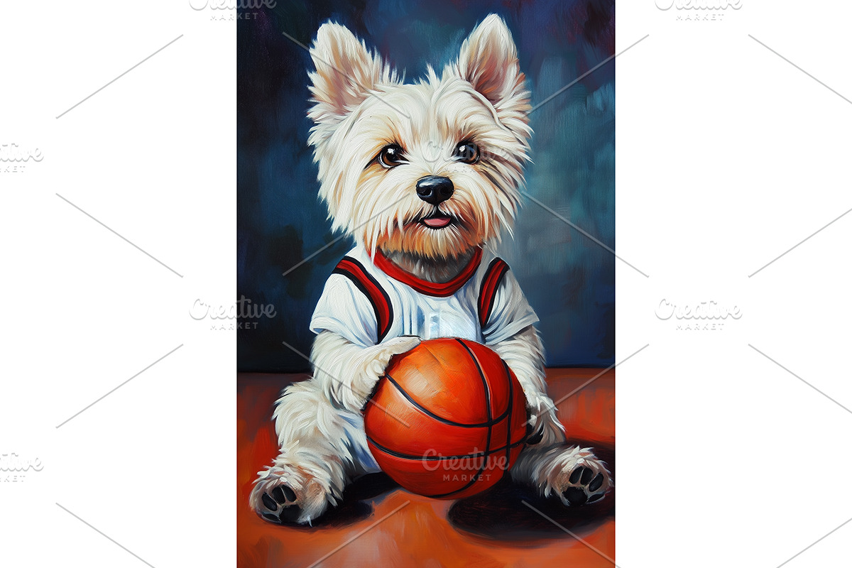 Basketball Westie Dog Mom's Home Art, an Animal Illustration by Art Paradise Studios