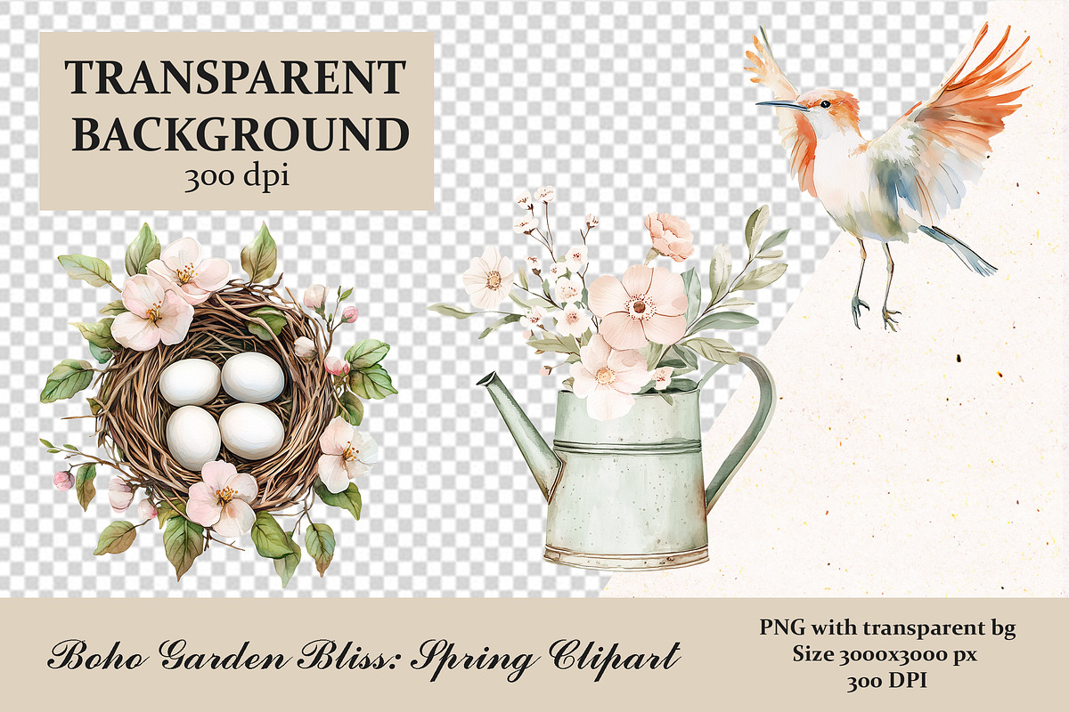 Boho Spring Easter Clipart Set, a Seasonal Illustration by IrenKlm (Photo 3 of 6)