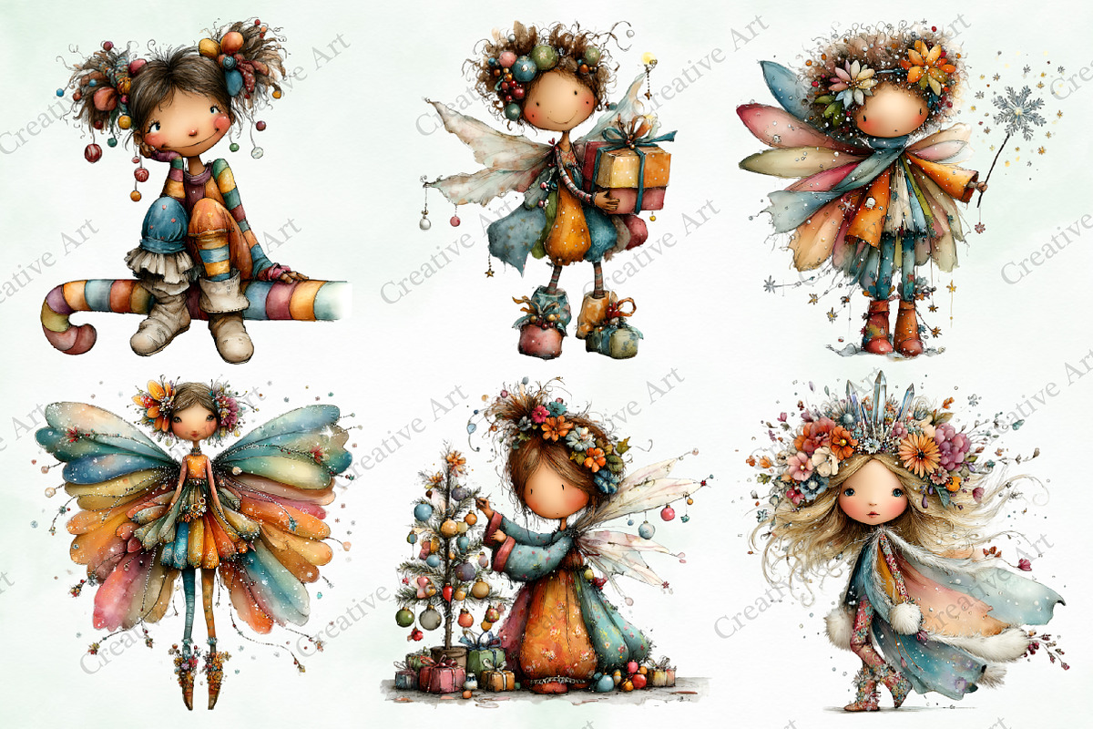 Whimsical Christmas Fairy Clipart, an Illustration by Creative Art (Photo 2 of 10)