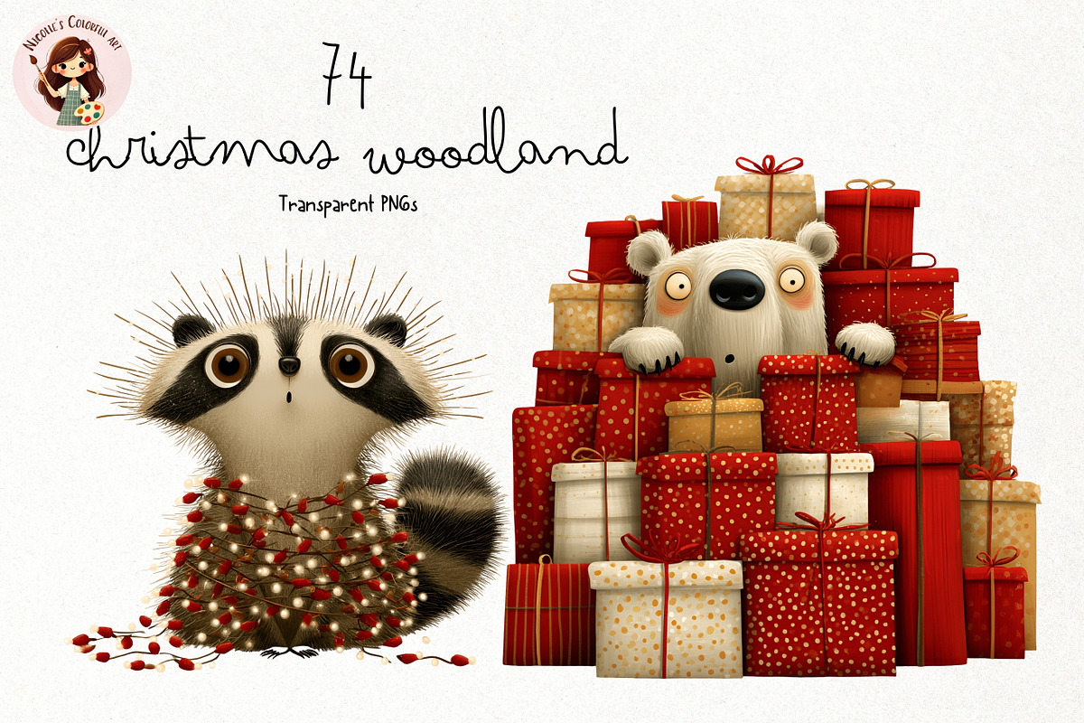 Christmas Woodland PNG Clipart, a Seasonal Illustration by Nicolle's Colorful Art (Photo 1 of 5)