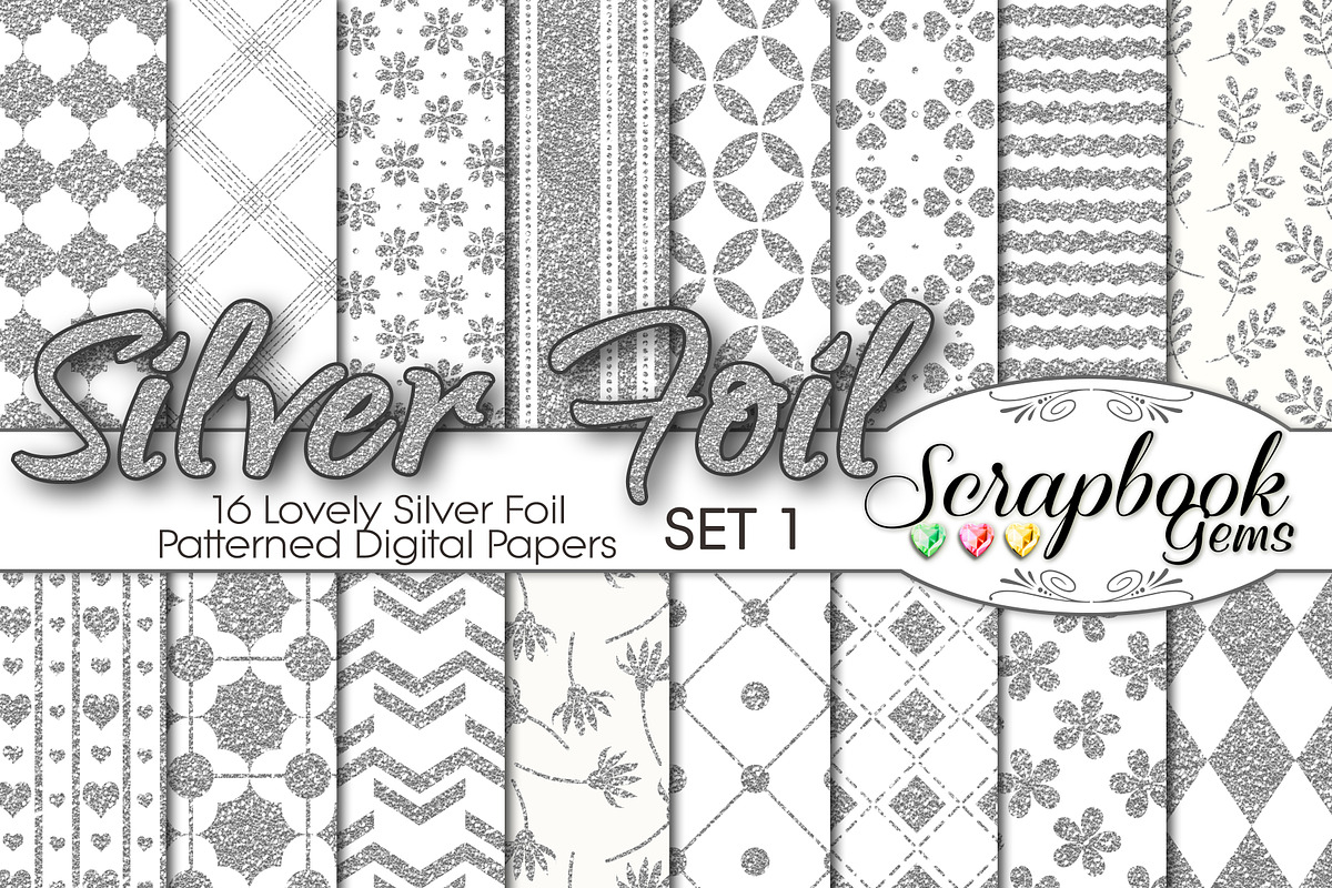 Silver Foil Pattern Digital Papers, a Pattern Graphic by Scrapbook Gems (Photo 1 of 3)