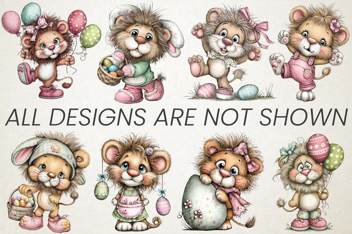 Quirky Easter Lion Clipart Bundle, an Animal Illustration by RobertsArt (Photo 3 of 5)