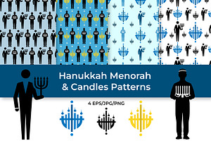 Hanukkah Menorah & Candles Patterns, a Decorative Illustration by InkyQueenArt