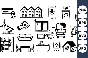 Eco Friendly Home Icons Set, an Illustration by designvectx