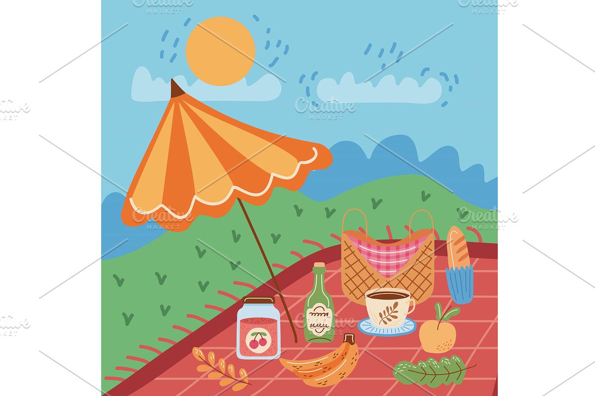 picnic time scene, a Food Illustration by studiogstock