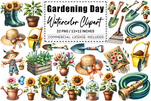 Gardening Day Watercolor Clipart, a Graphic by CitraGraphics