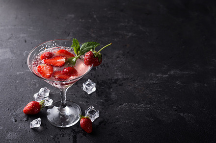 Strawberry margarita cocktail containing cocktail, strawberry, and drink, a Food & Drink Photo by YuMyart