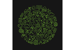 Eco Poster Vector Line Art Icons, an Object Illustration by Elen_Art