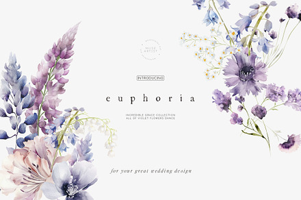 EUPHORIA Purple Watercolor Florals, a Decorative Illustration by Muse Artist