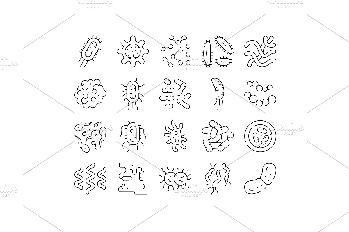 Bacteria and virus microbe icon set, an Illustration by pikepicture