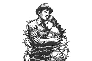 Toxic Bond Couple embracing barbed, a Person Illustration by AlexArt