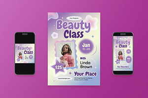 Purple Y2K Beauty Class Flyer Set