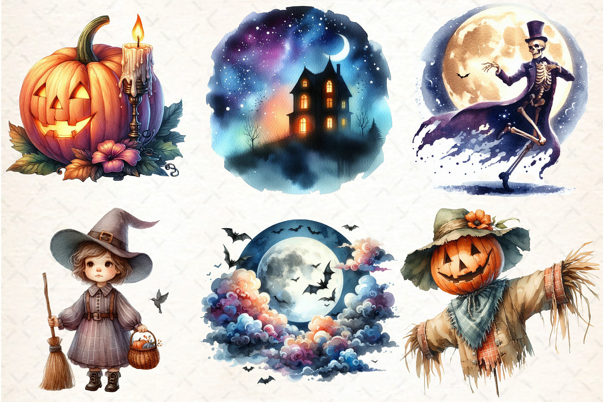 Old Vintage Halloween Night Clipart, an Illustration by DreamCafeArt (Photo 3 of 5)