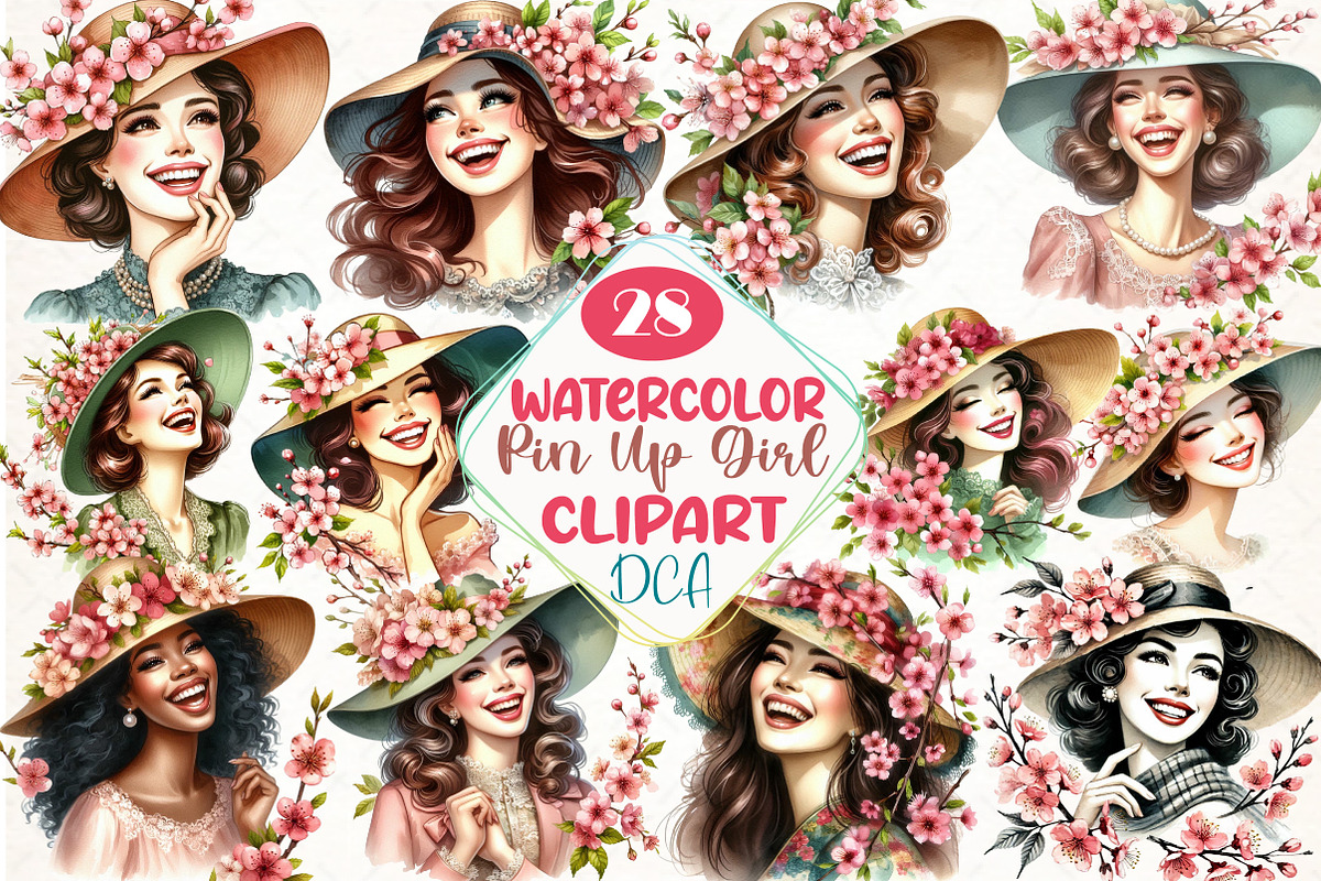 Spring Pin Up Girl Clipart, an Illustration by DreamCafeArt (Photo 1 of 6)