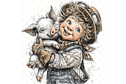 Boy and Piglet Clipart JPG, a Person Illustration by Memories By Lea (Thumbnail 7 of 18)