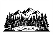 50 Forest Cabin Landscape Silhouette, an Empty State Illustration by Amazin_art (Thumbnail 2 of 38)