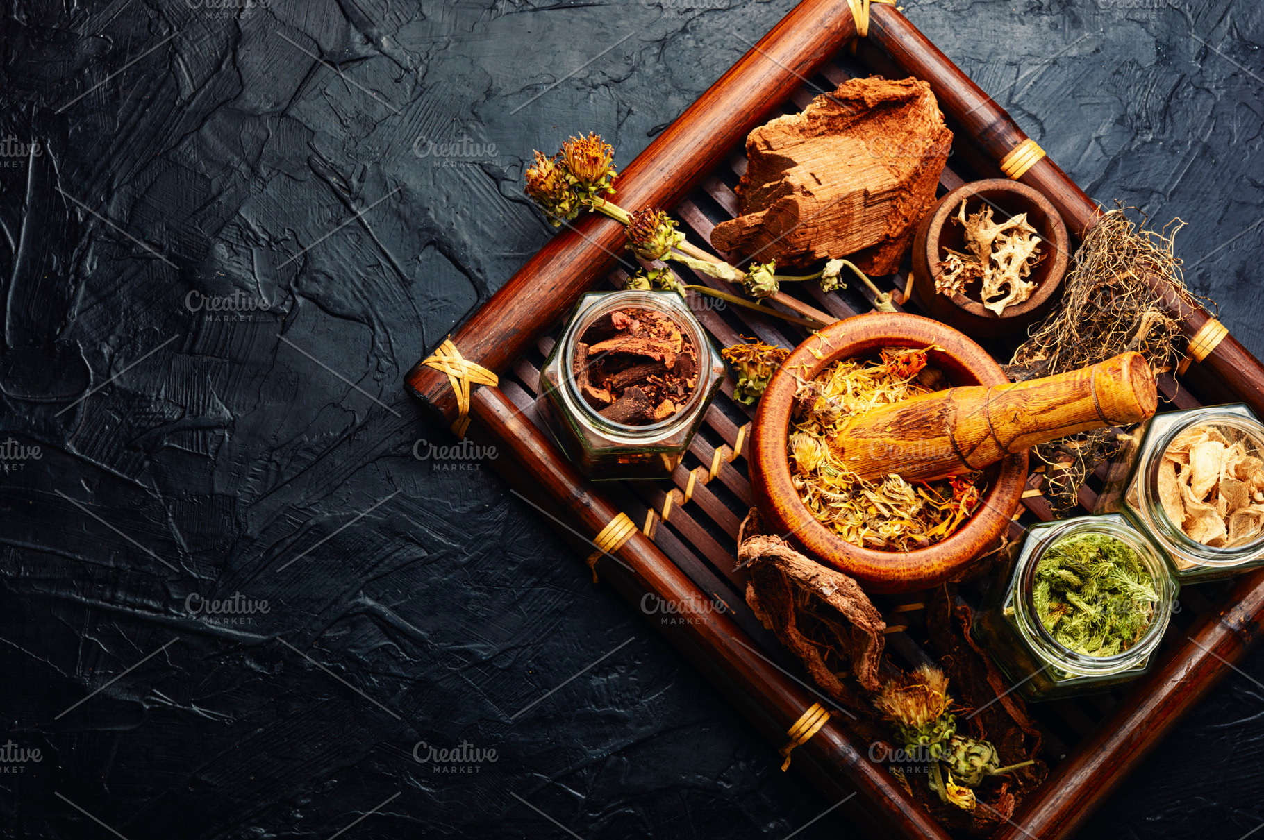 Tray with healing herbs., a Food & Drink Photo by MLunov MLunov