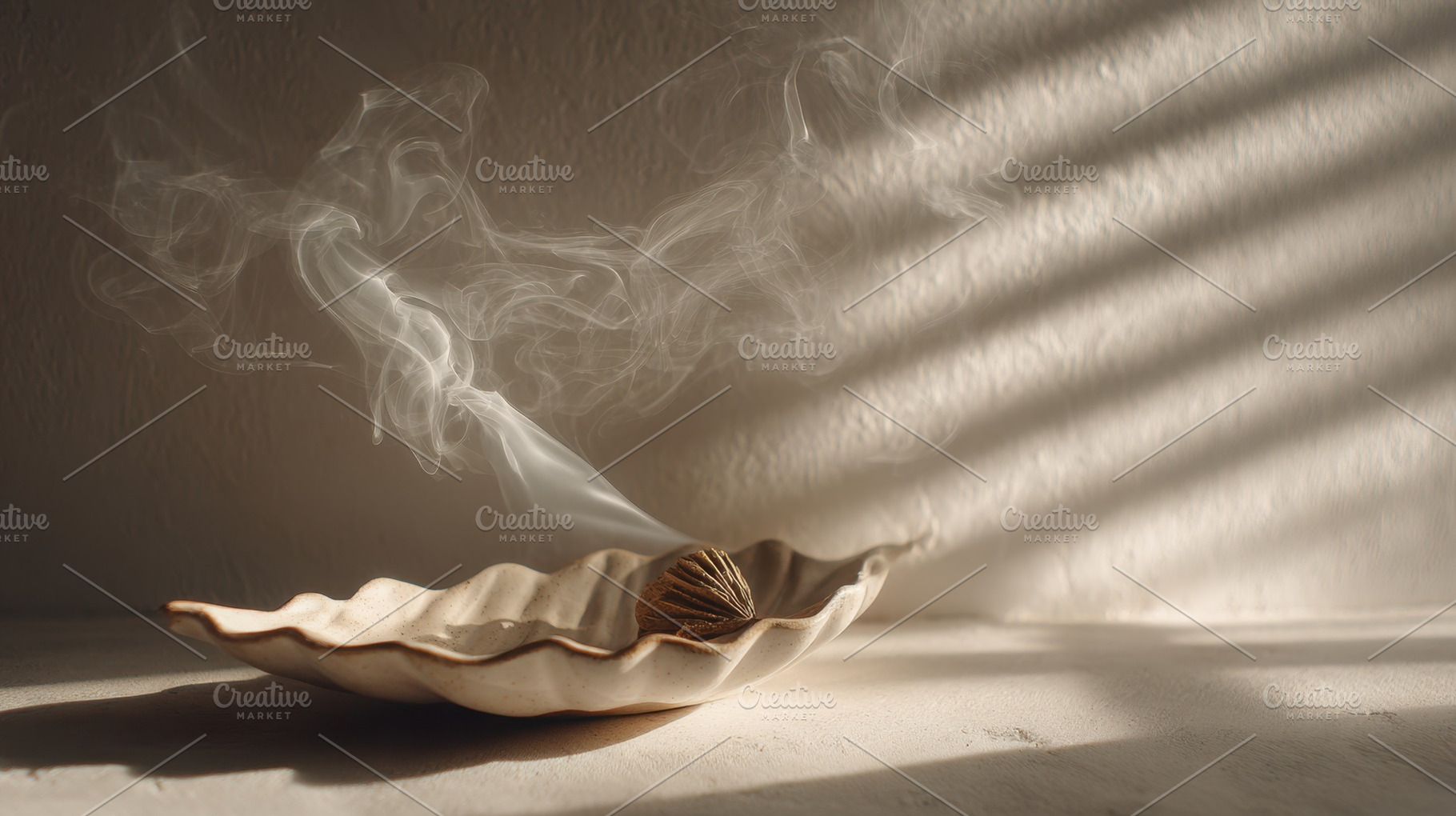Incense burning in a simple dish, a Photo by Beautiful things