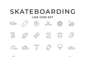 Set line  icons of skateboarding, an Outline Icon by motorama