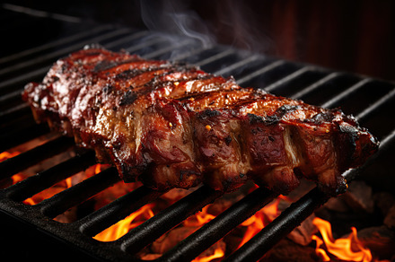 BBQ marinated meat on the grill, a Food & Drink Photo by AlyaAnd
